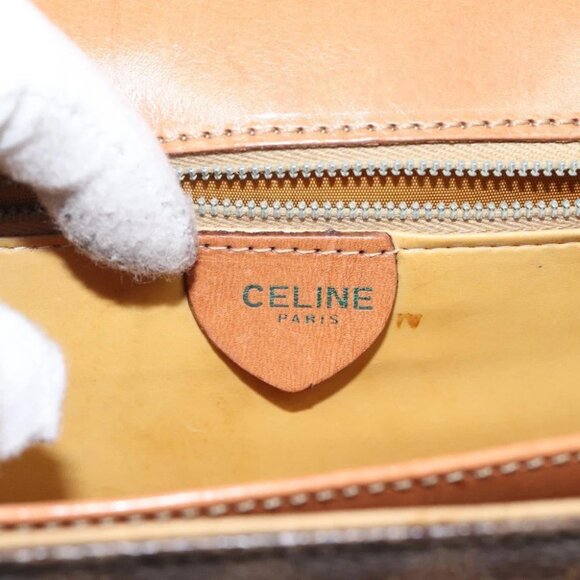 CELINE Macadam Canvas Shoulder Bag PVC Leather Brown Gold - Picture 15 of 16